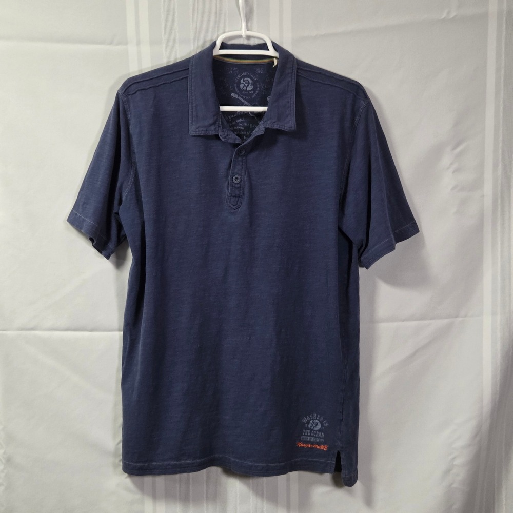Margaritaville Polo Mens L Blue Washed In The Ocean Slub Cotton Short Sleeve